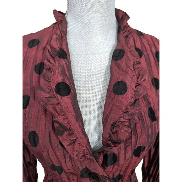 Piano Crinkle Button Up Shirt Womens M Burgundy Black Polkadot Party Whimsical - Picture 5 of 9